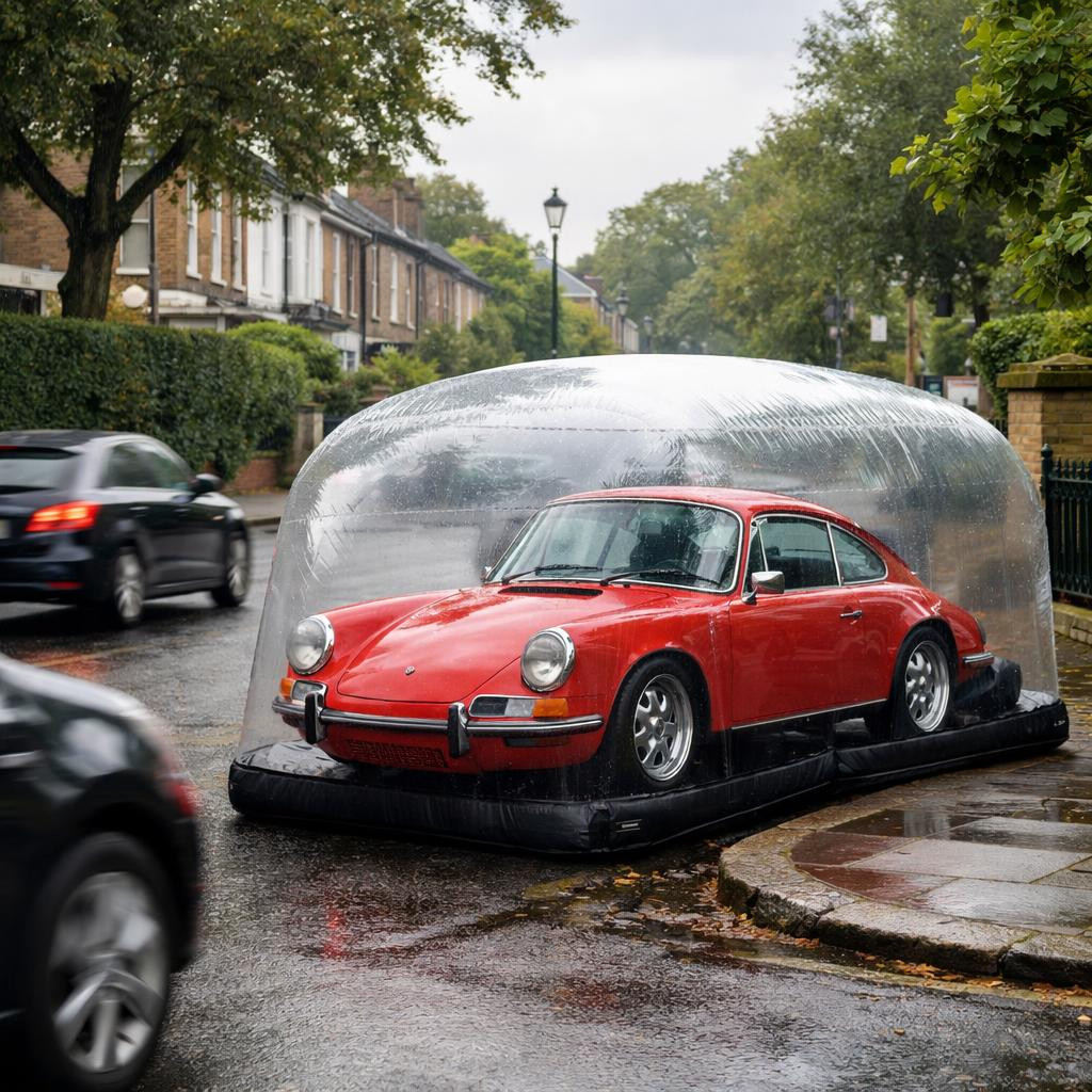 Guardar un coche clásico en una burbuja: la solución británica para protegerlo sin garaje 2026-09-25