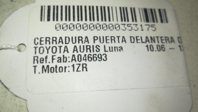 CERRADURA PUERTA DELANTERA DERECHA, TOYOTA, AURIS (E15)