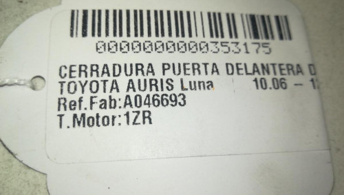  CERRADURA PUERTA DELANTERA DERECHA TOYOTA AURIS (E15) 