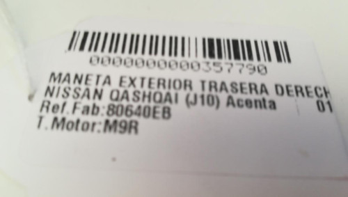  MANETA EXTERIOR TRASERA DERECHA Nissan QASHQAI +2 (JJ10) 