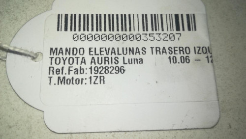  MANDO ELEVALUNAS TRASERO IZQUIERDO, TOYOTA, AURIS (E15) 