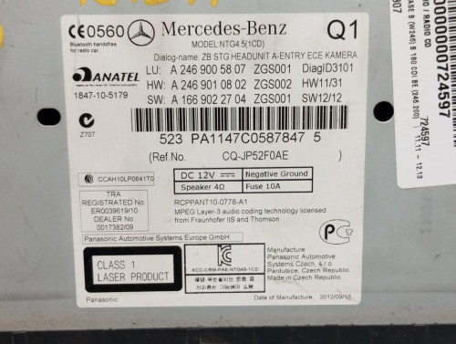  SISTEMA AUDIO / RADIO CD, MERCEDES-BENZ, CLASE B (BM 246) 