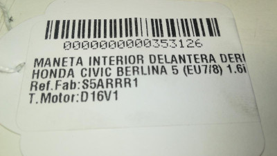 MANETA INTERIOR DELANTERA DERECHA, HONDA, CIVIC 5 PUERTAS (EU7/8)