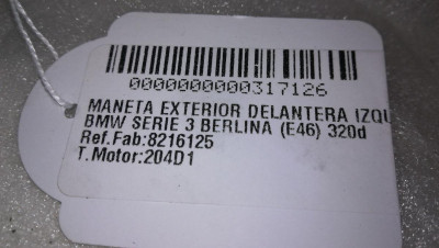 MANETA EXTERIOR DELANTERA IZQUIERDA, BMW, SERIE 3 BERLINA (E46)