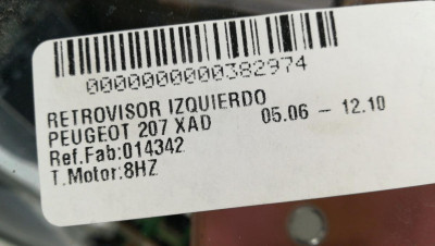 RETROVISOR IZQUIERDO, PEUGEOT, 207