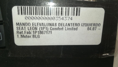 MANDO ELEVALUNAS DELANTERO IZQUIERDO Seat LEON (1P1) 