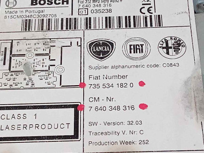 SISTEMA AUDIO / RADIO CD, FIAT, 500 (150) BERLINA