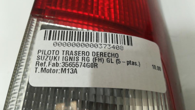 PILOTO TRASERO DERECHO, SUZUKI, IGNIS (RG/FH)