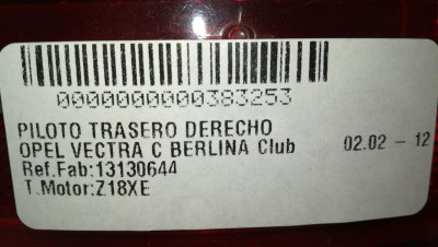 PILOTO TRASERO DERECHO, OPEL, VECTRA C BERLINA