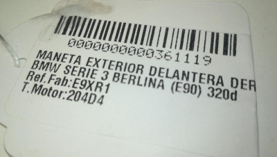 MANETA EXTERIOR DELANTERA DERECHA, BMW, SERIE 3 BERLINA (E90)