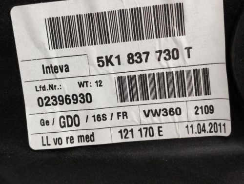  ELEVALUNAS DELANTERO DERECHO VOLKSWAGEN GOLF VI (5K1)(10.2008) 