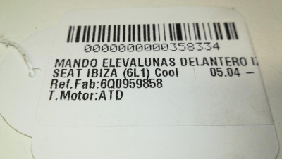 MANDO ELEVALUNAS DELANTERO IZQUIERDO, SEAT, IBIZA (6L1)