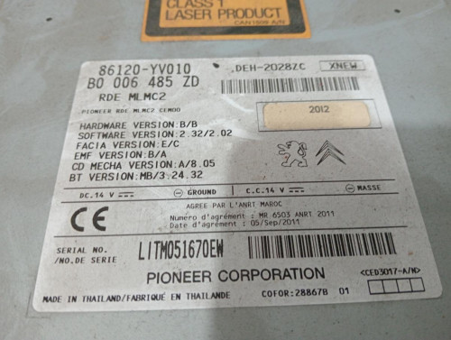 SISTEMA AUDIO / RADIO CD Toyota AYGO (KGB/WNB) 