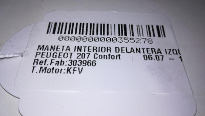 MANETA INTERIOR DELANTERA IZQUIERDA, PEUGEOT, 207
