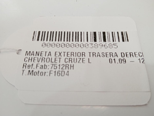  MANETA EXTERIOR TRASERA DERECHA CHEVROLET CRUZE 