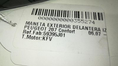 MANETA EXTERIOR DELANTERA IZQUIERDA, PEUGEOT, 207