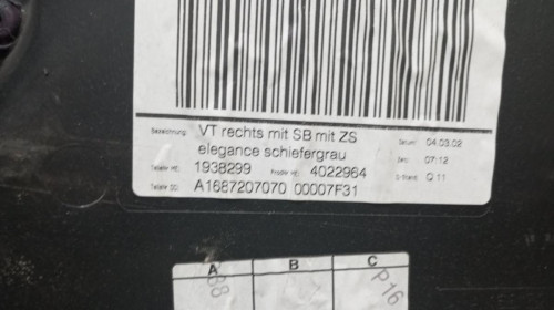 GUARNECIDO PUERTA DELANTERA DERECHA MERCEDES-BENZ CLASE A (BM 168) 
