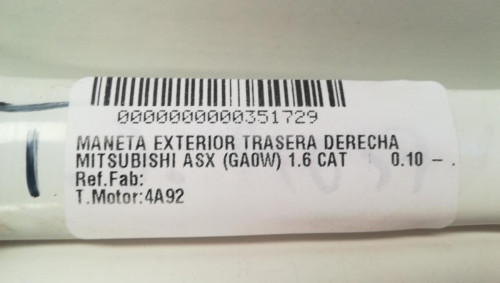 MANETA EXTERIOR TRASERA DERECHA MITSUBISHI ASX (GA0W) 