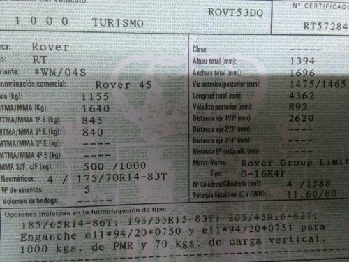  MG ROVER ROVER 45 (RT) 