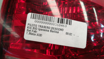 PILOTO TRASERO DERECHO, KIA, RIO (BC)
