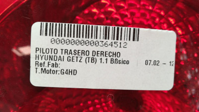 PILOTO TRASERO DERECHO, HYUNDAI, GETZ (TB)