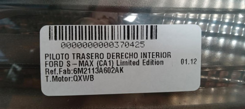 PILOTO TRASERO DERECHO INTERIOR Ford S-MAX (CA1) 