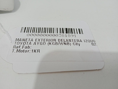 MANETA EXTERIOR DELANTERA IZQUIERDA, TOYOTA, AYGO (KGB/WNB)