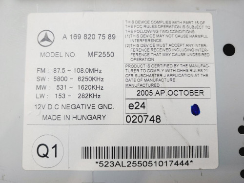 SISTEMA AUDIO / RADIO CD MERCEDES-BENZ CLASE B (BM 245) 