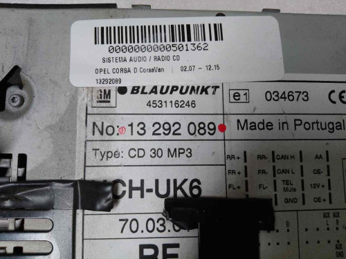  SISTEMA AUDIO / RADIO CD, OPEL, CORSA D 