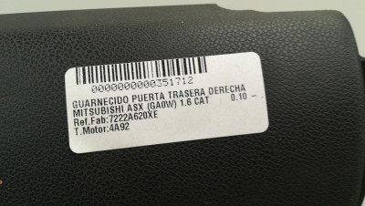 GUARNECIDO PUERTA TRASERA DERECHA, MITSUBISHI, ASX (GA0W)