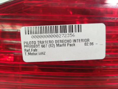 PILOTO TRASERO DERECHO INTERIOR, PEUGEOT, 607 (S2)