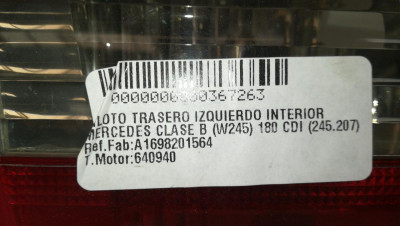 PILOTO TRASERO IZQUIERDO INTERIOR, MERCEDES-BENZ, CLASE B (BM 245)