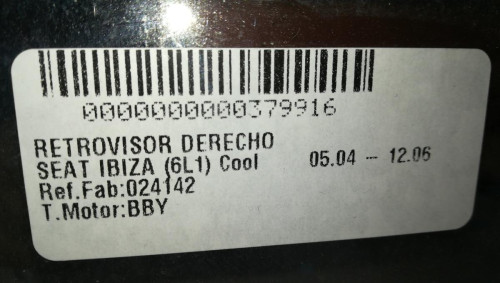  RETROVISOR DERECHO SEAT IBIZA (6L1) 