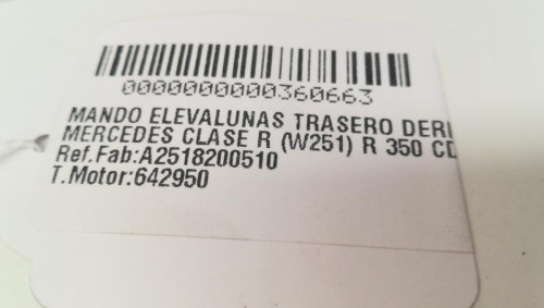  MANDO ELEVALUNAS TRASERO DERECHO Mercedes-Benz CLASE R (BM 251) 