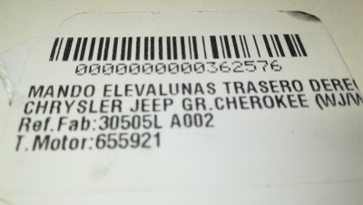 MANDO ELEVALUNAS TRASERO DERECHO, CHRYSLER, JEEP GR.CHEROKEE (WJ/WG)