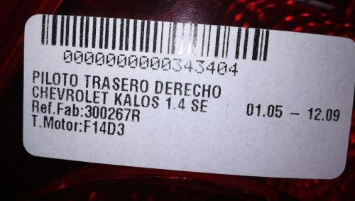  PILOTO TRASERO DERECHO CHEVROLET KALOS 