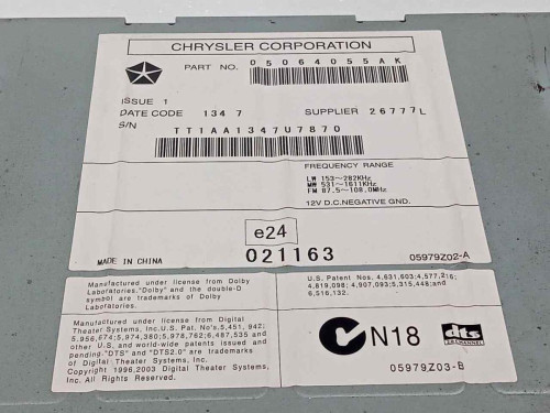  SISTEMA AUDIO / RADIO CD DODGE NITRO (KA) 