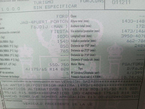  FORD FIESTA (CB1) 