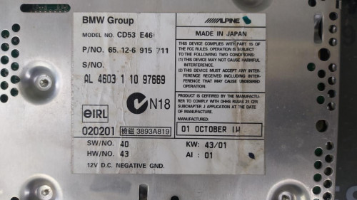 SISTEMA AUDIO / RADIO CD BMW SERIE 3 BERLINA (E46) 