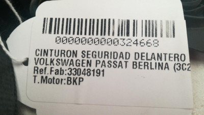 CINTURON SEGURIDAD DELANTERO DERECHO, VOLKSWAGEN, PASSAT BERLINA (3C2)