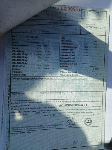 MITSUBISHI SPACE STAR (DG0) — Donor Vehicle for Used Parts 