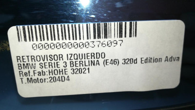 RETROVISOR IZQUIERDO, BMW, SERIE 3 BERLINA (E46)