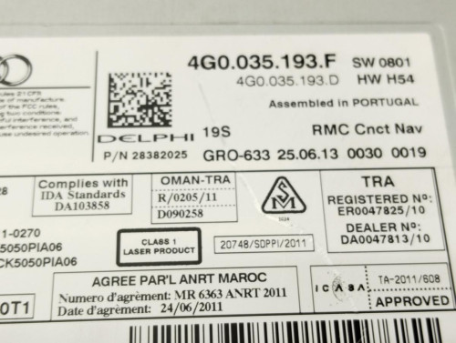  SISTEMA AUDIO / RADIO CD AUDI A6 AVANT (4G5) 