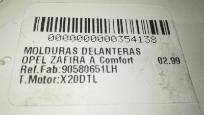 MOLDURAS DELANTERAS, OPEL, ZAFIRA A
