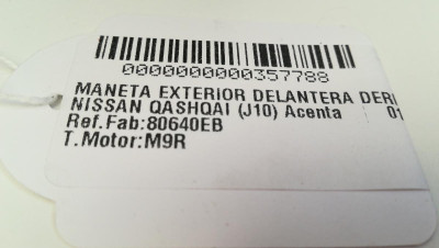 MANETA EXTERIOR DELANTERA DERECHA, NISSAN, QASHQAI +2 (JJ10)