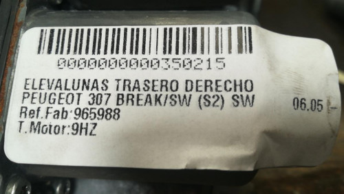 ELEVALUNAS TRASERO DERECHO PEUGEOT 307 BREAK/ SW (S2) 