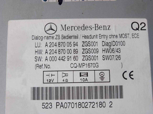 SISTEMA AUDIO / RADIO CD MERCEDES-BENZ CLASE C (BM 204) BERLINA 