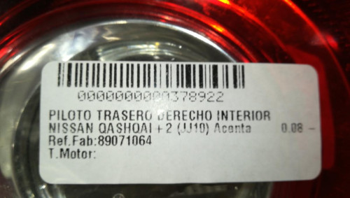PILOTO TRASERO DERECHO INTERIOR NISSAN QASHQAI +2 (JJ10) 