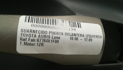 GUARNECIDO PUERTA DELANTERA IZQUIERDA, TOYOTA, AURIS (E15)