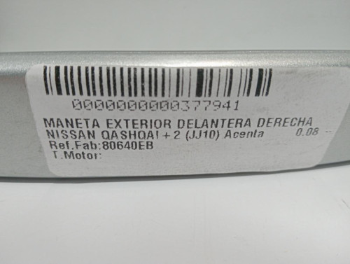  MANETA EXTERIOR DELANTERA DERECHA Nissan QASHQAI +2 (JJ10) 